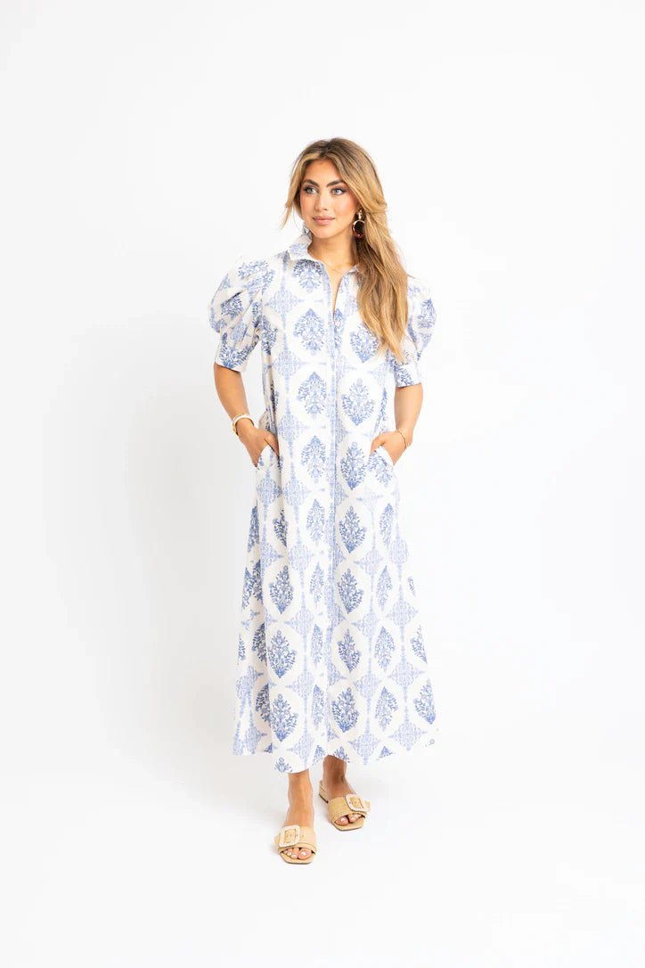 Karlie French Vintage Floral Maxi Shirt Dress - Capri by Sunset & Co.