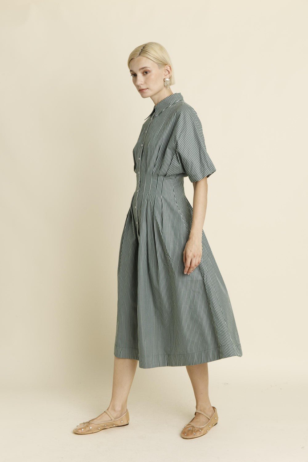 Aureum Pleated Midi Shirt Dress - Capri by Sunset & Co.