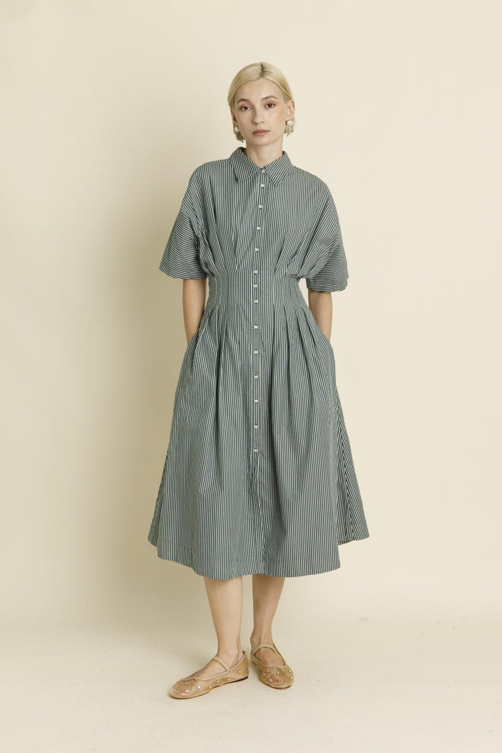 Aureum Pleated Midi Shirt Dress - Capri by Sunset & Co.