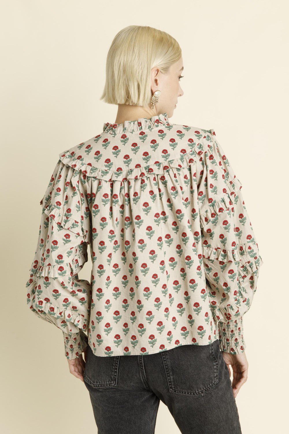 Aureum Ruffled Sleeve Blouse - Capri by Sunset & Co.