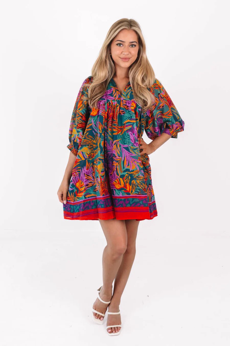 J. Marie Puff Sleeve Dress - Capri by Sunset & Co.