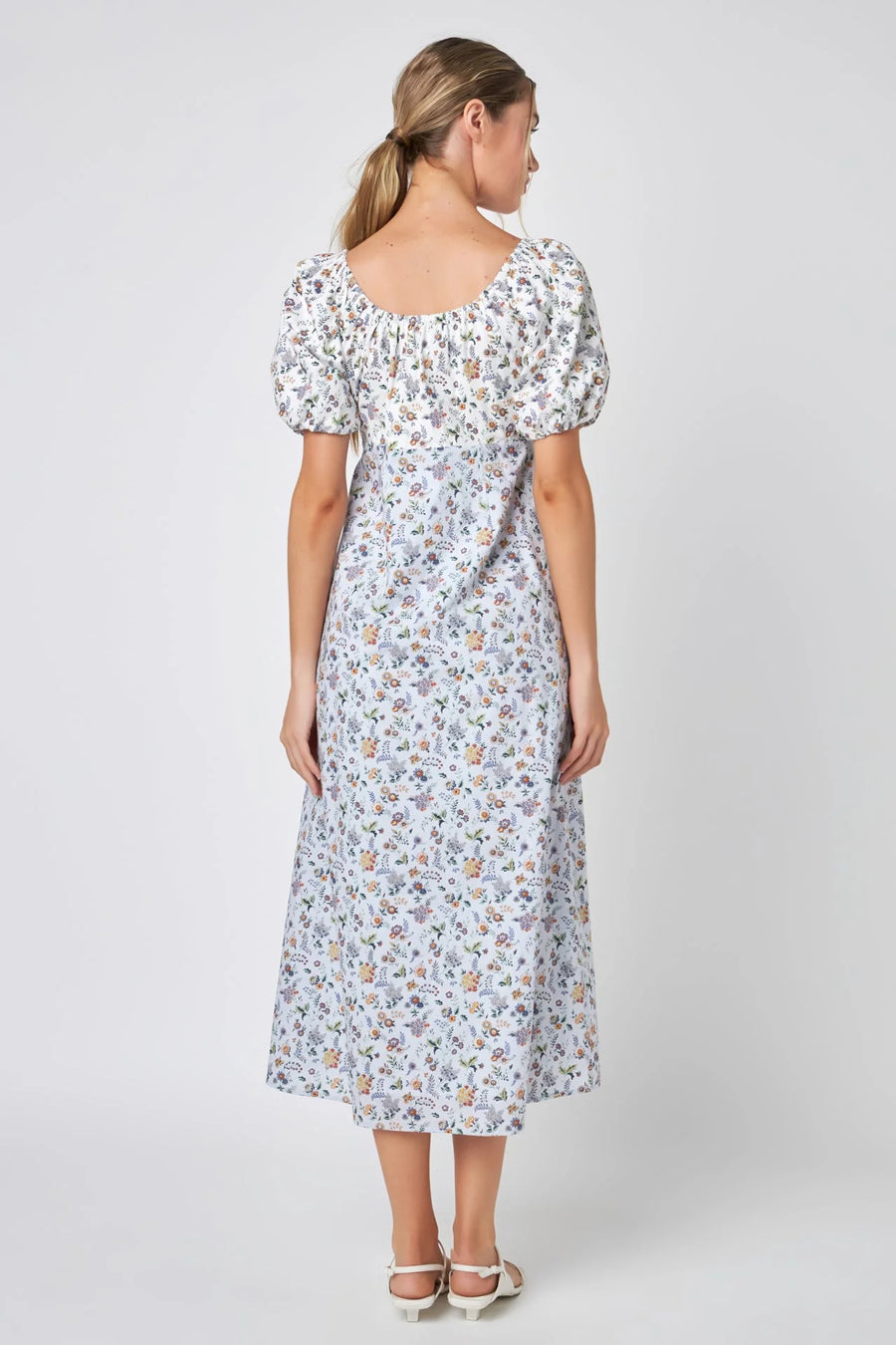 Floral Print Puff Sleeve Maxi Dress - Multi