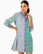 Bloom Shirt Dress - Olive & Navy Multi Stripe