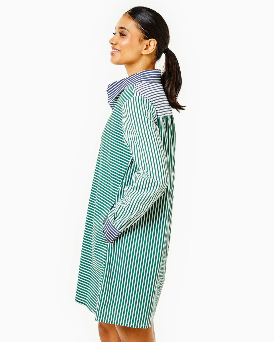 Bloom Shirt Dress - Olive & Navy Multi Stripe
