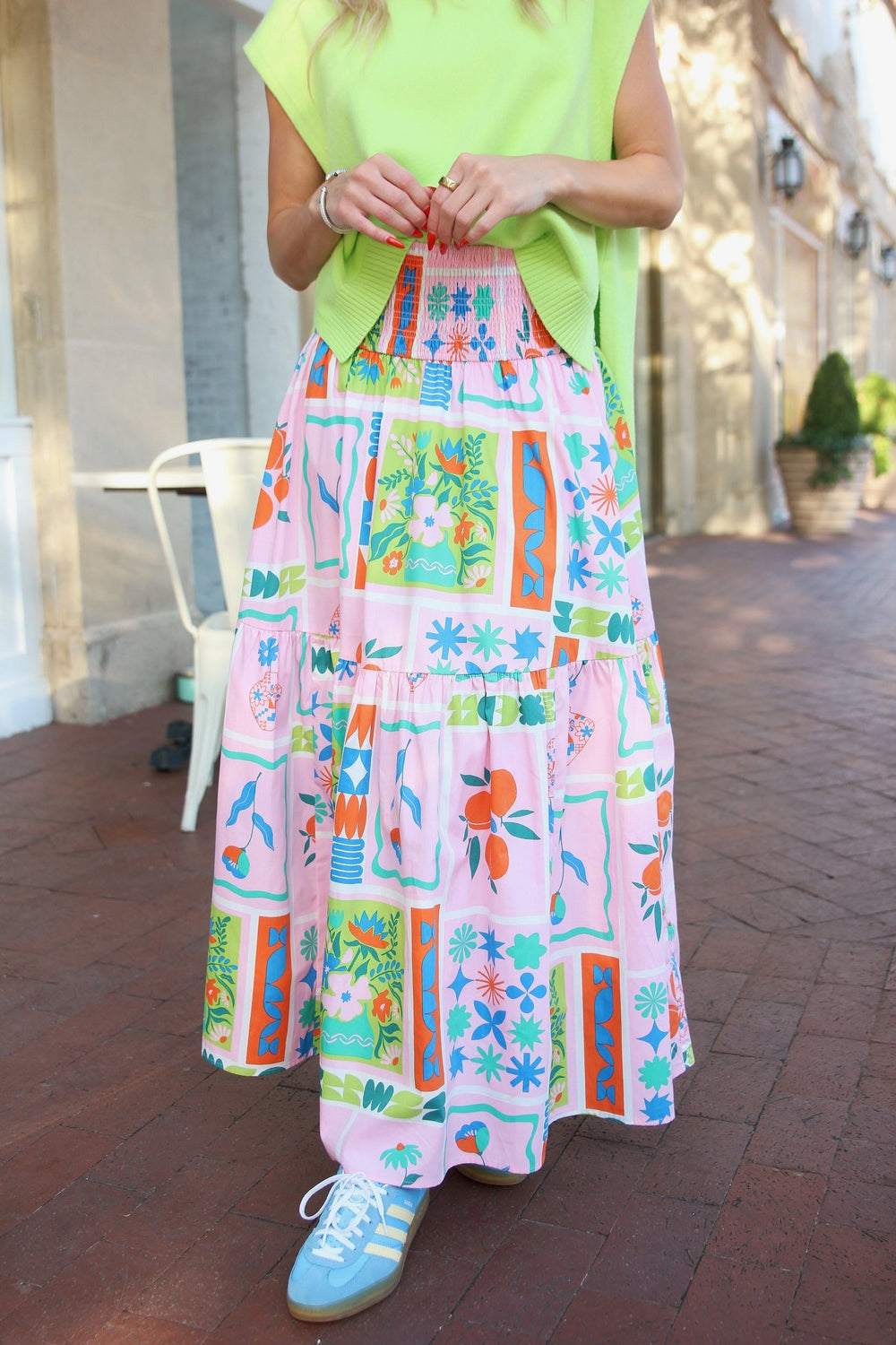 Karlie Smock Tier Maxi Skirt - Capri by Sunset & Co.