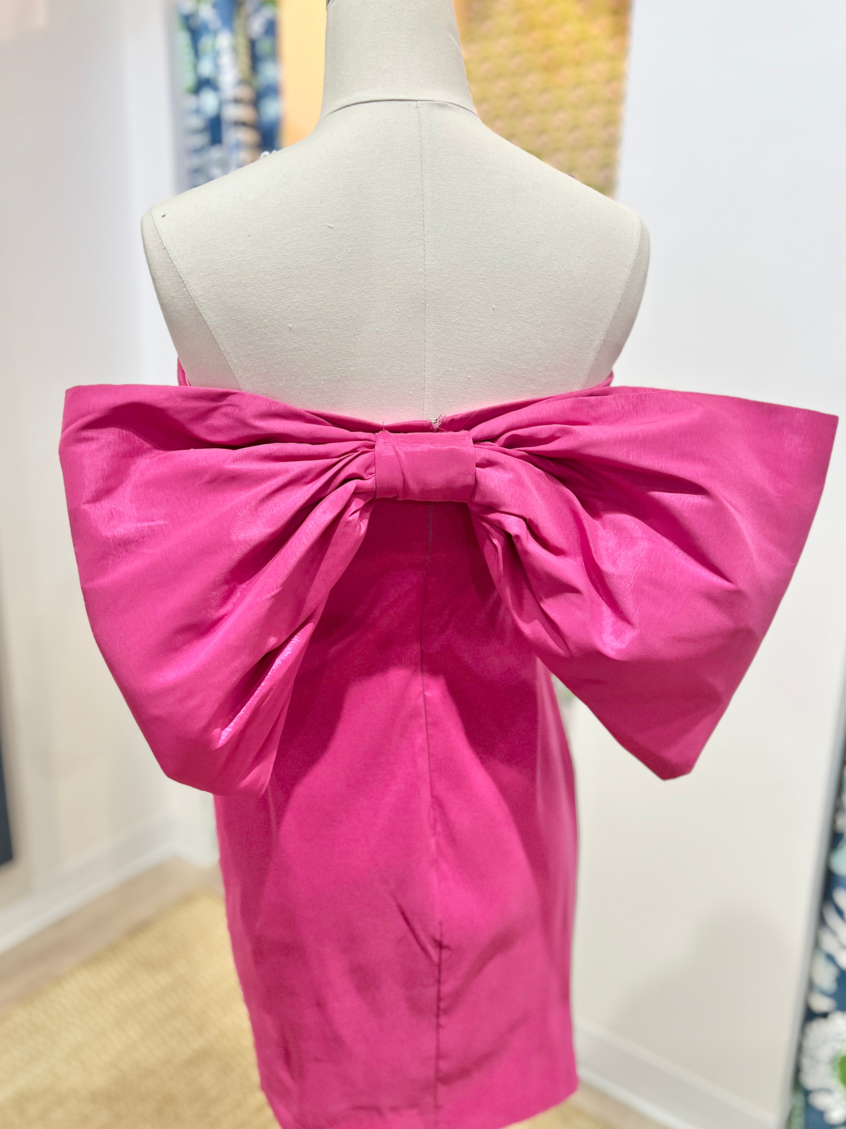 Solid Bow Back Bustier Dress - Fuschia