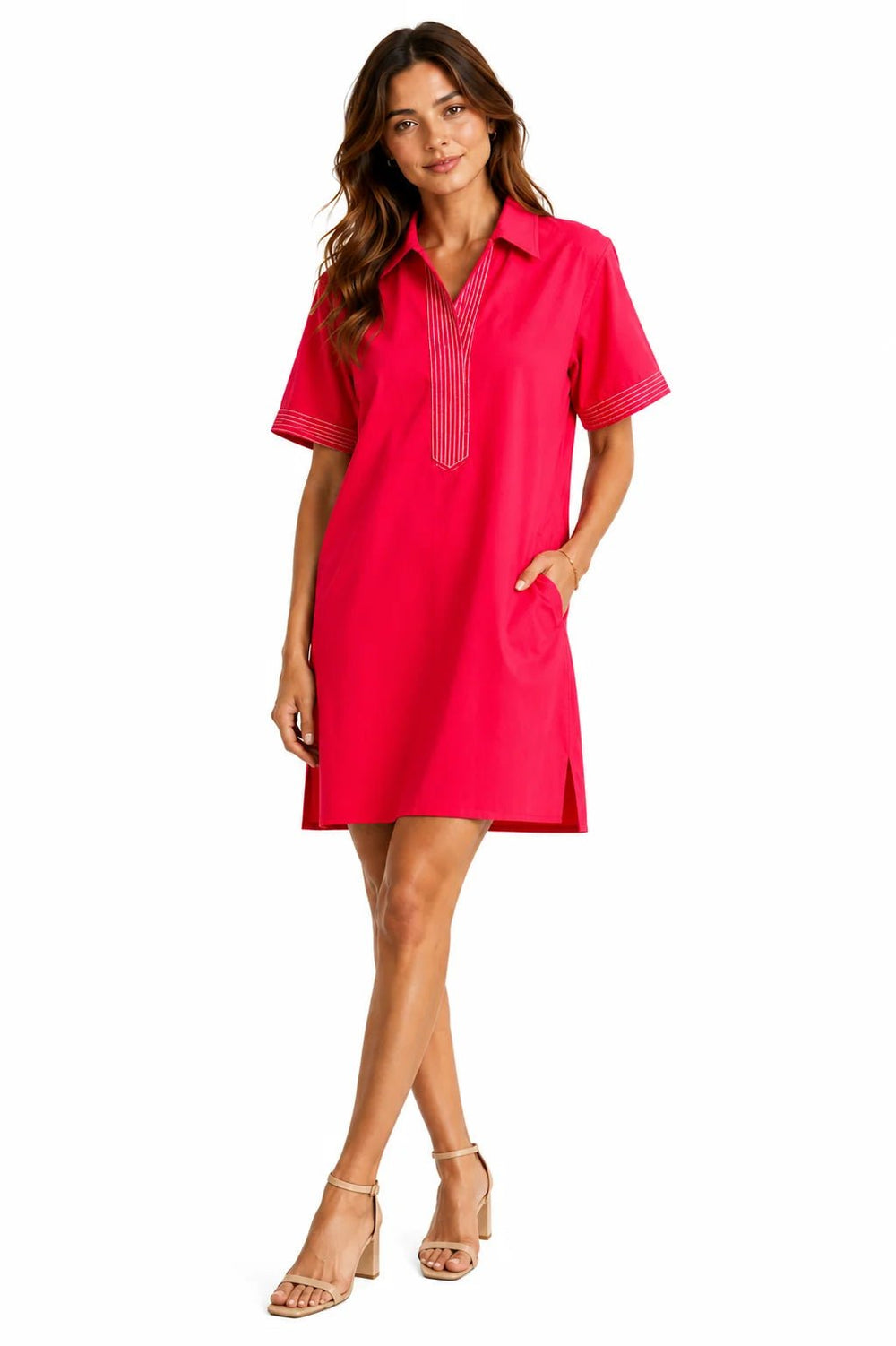 Never A Wallflower Split Neck Dress - Capri by Sunset & Co.