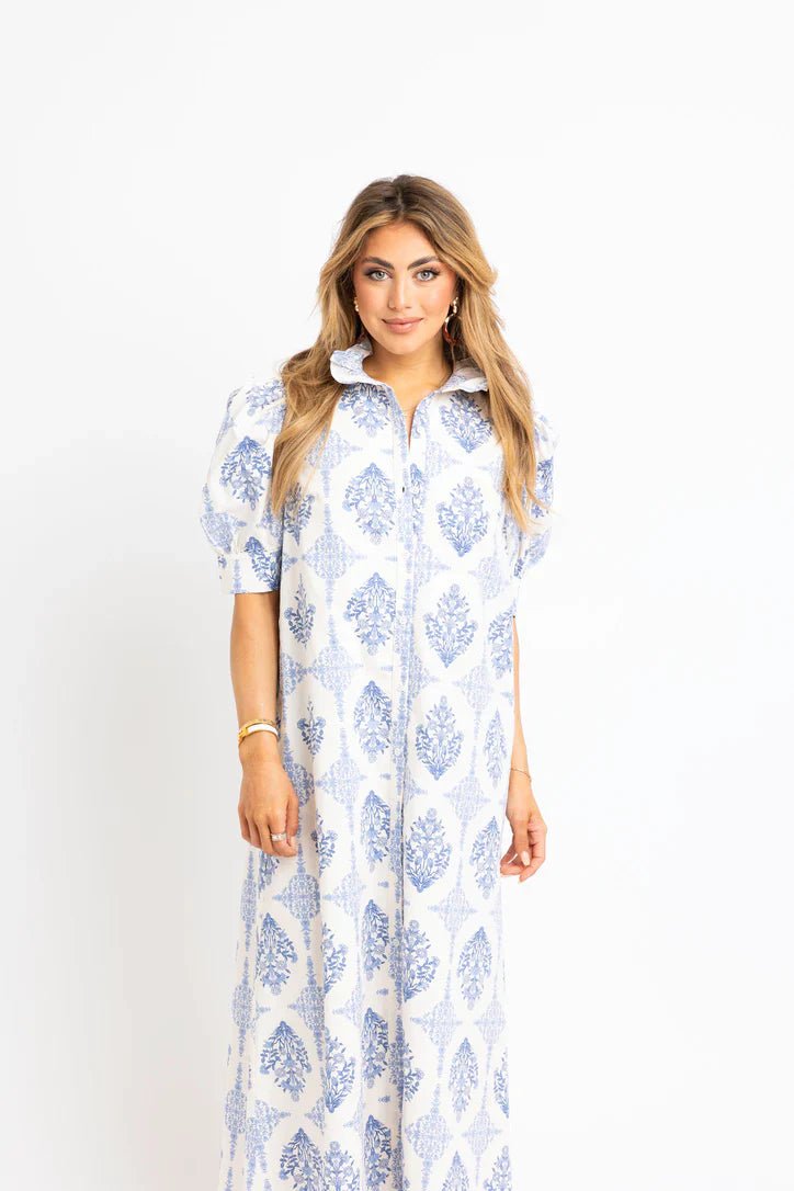 Karlie French Vintage Floral Maxi Shirt Dress - Capri by Sunset & Co.