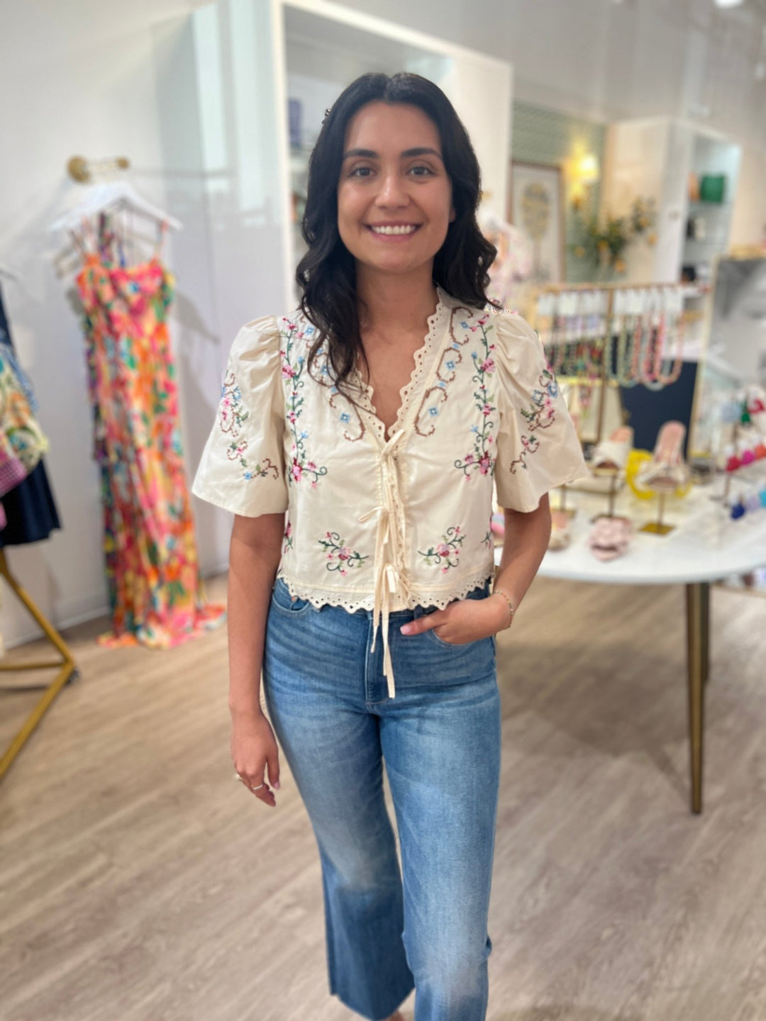 Moon River Short Sleeve Front Tie Top - Capri by Sunset & Co.