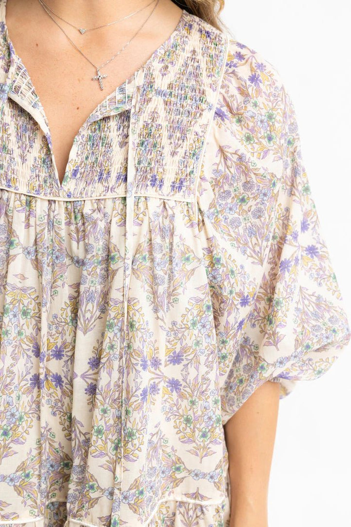 Karlie Boho Floral Tier Short Dress - Capri by Sunset & Co.