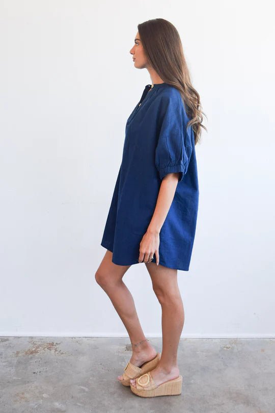 Never A Wallflower Elastic Sleeve Dress - Capri by Sunset & Co.
