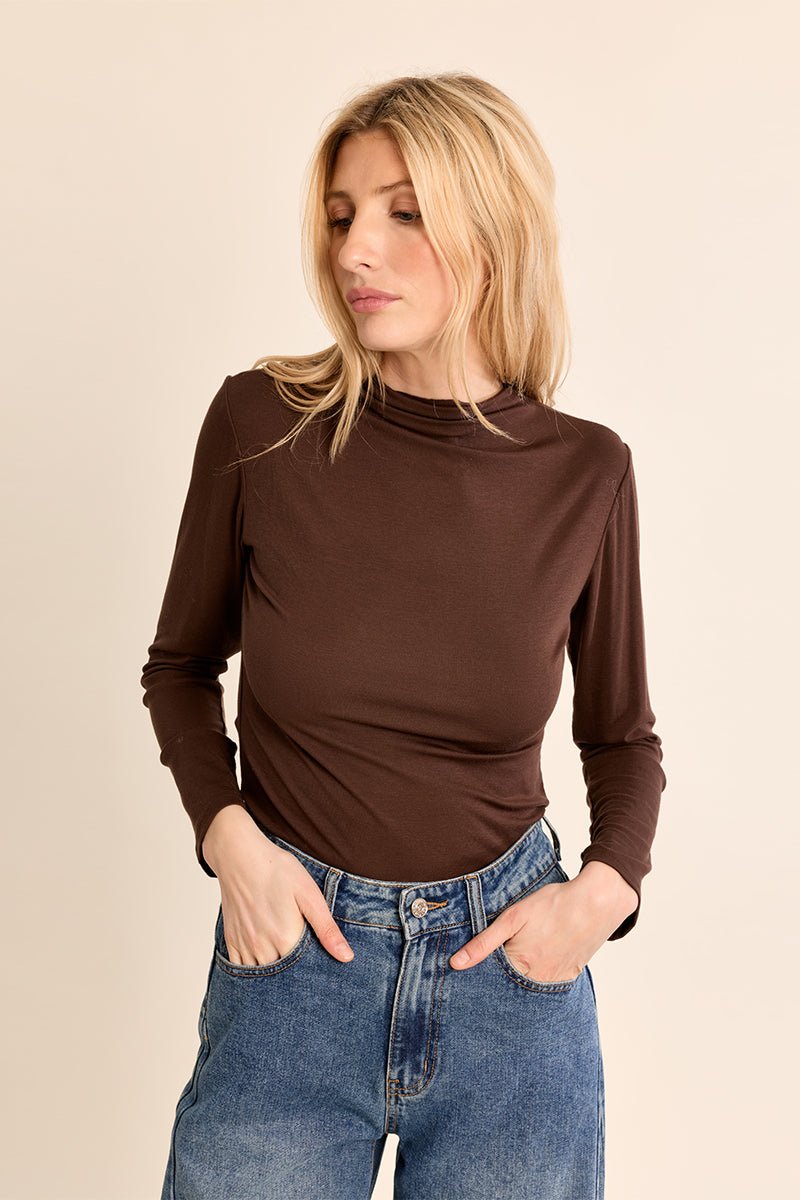 Molly Bracken Mock Neck Long Sleeve Top - Capri by Sunset & Co.