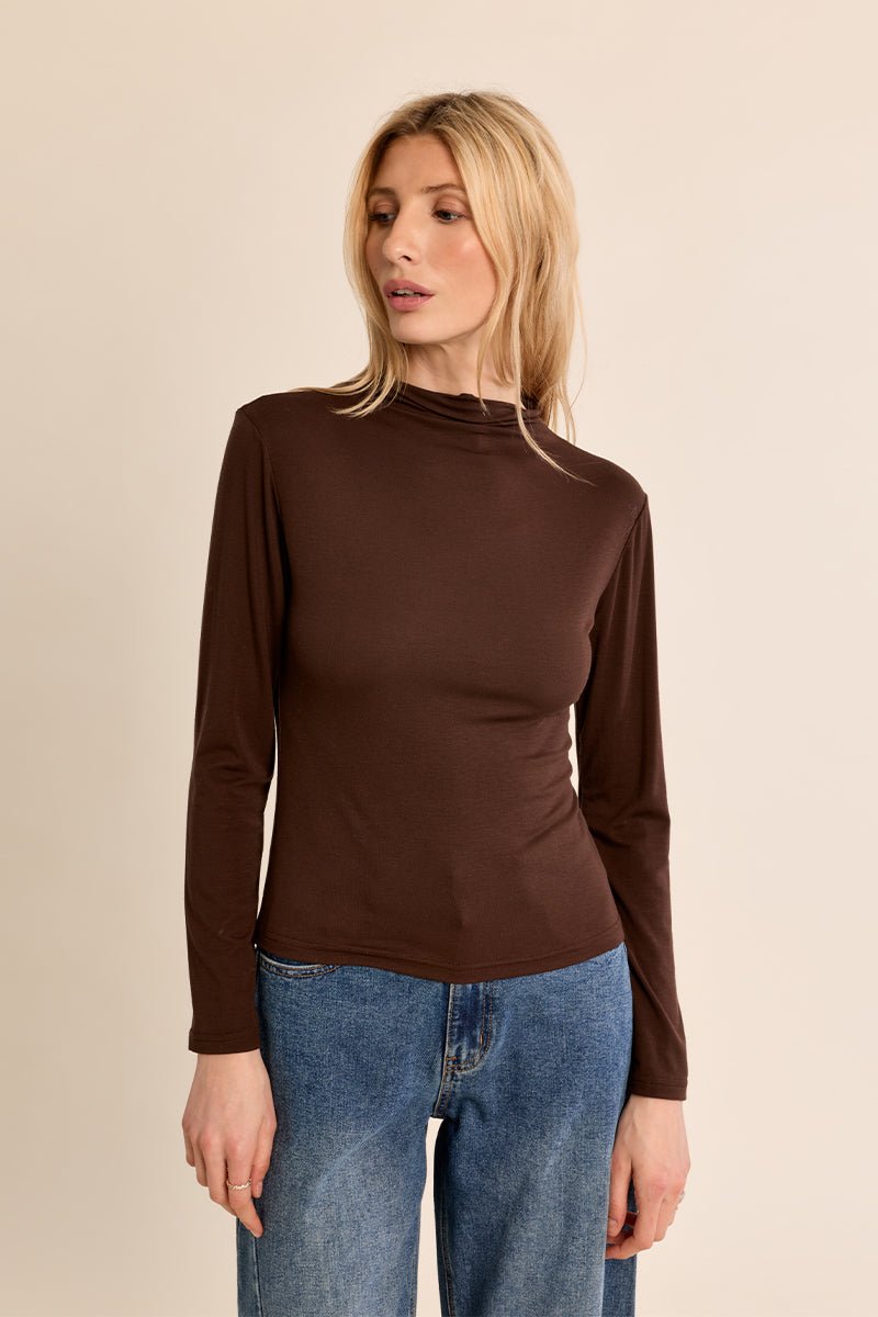Molly Bracken Mock Neck Long Sleeve Top - Capri by Sunset & Co.