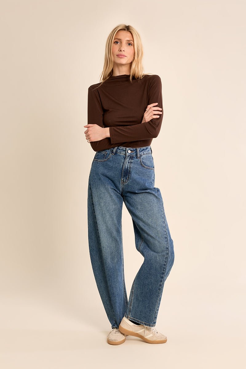 Molly Bracken Mock Neck Long Sleeve Top - Capri by Sunset & Co.