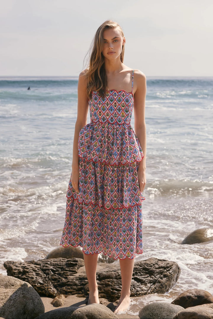 English Factory Scalloped Floral Tiered Midi Dress