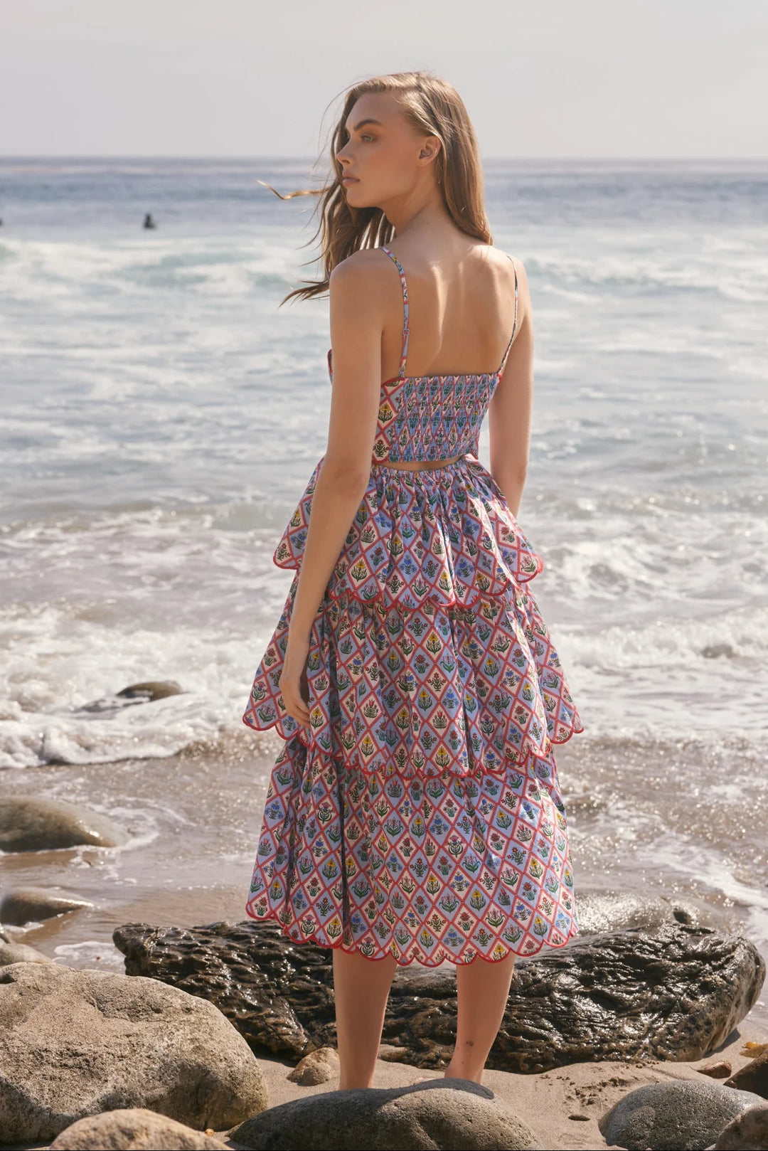 English Factory Scalloped Floral Tiered Midi Dress
