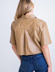 Faux Leather Pocket Camp Shirt - Truffle