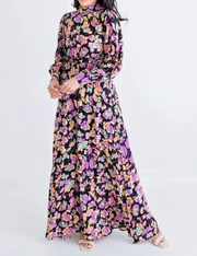 Floral Cut-Out Side Maxi Dress - Black