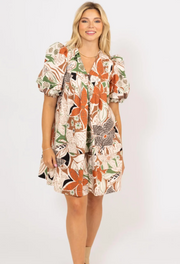 Karlie Floral Poplin Vneck Button Dress