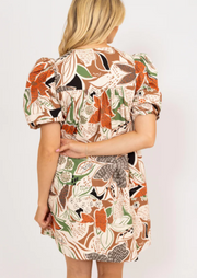 Karlie Floral Poplin Vneck Button Dress