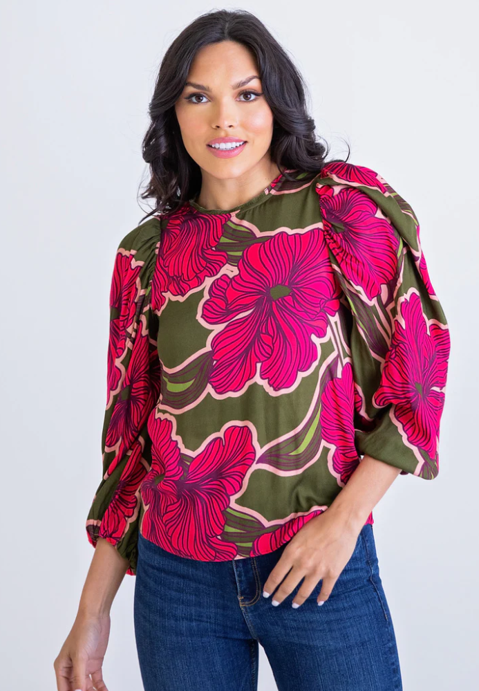 Floral Puff Sleeve Top - Magenta