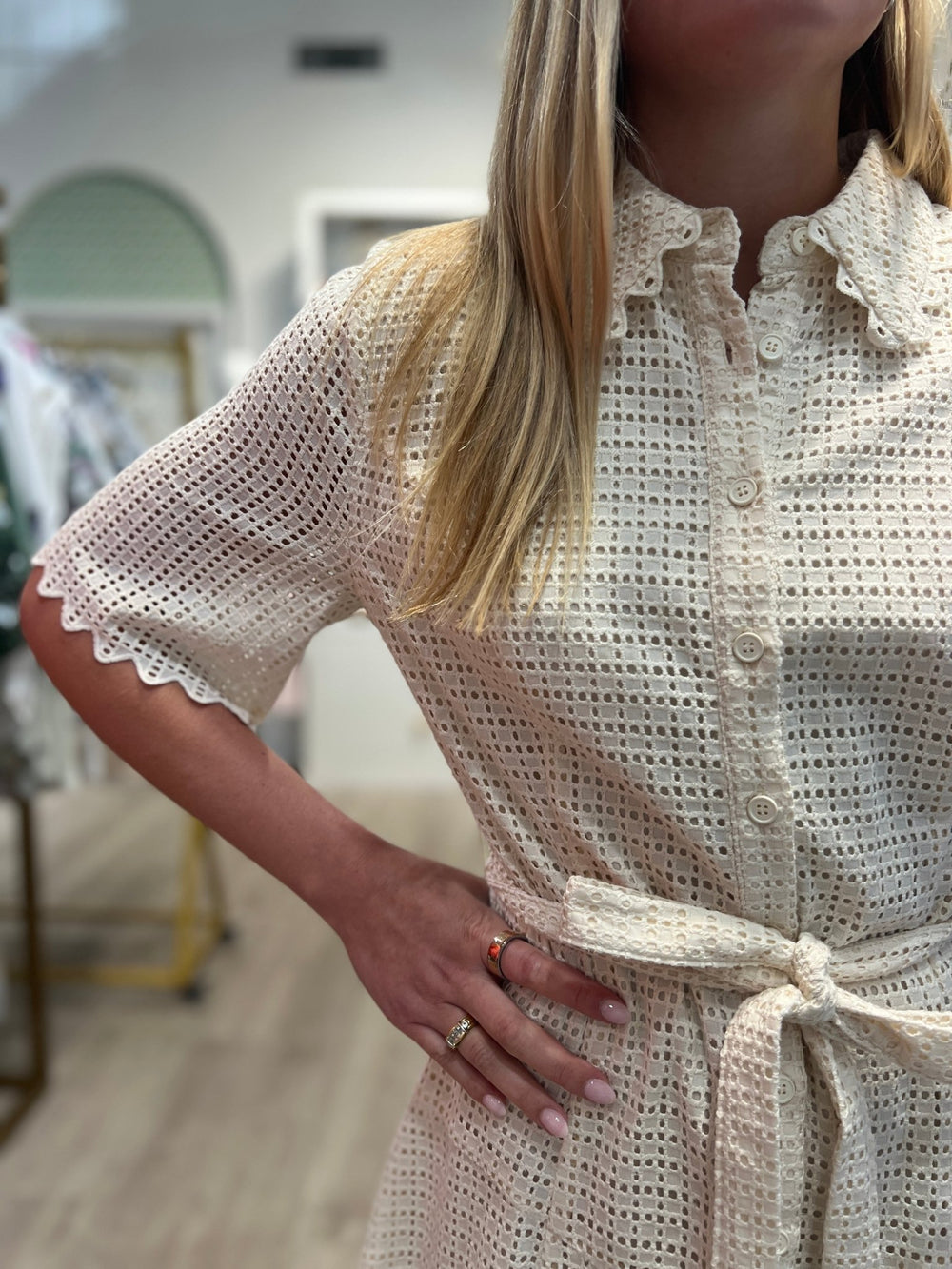 Current Air Button Up Eyelet Dress - Capri by Sunset & Co.