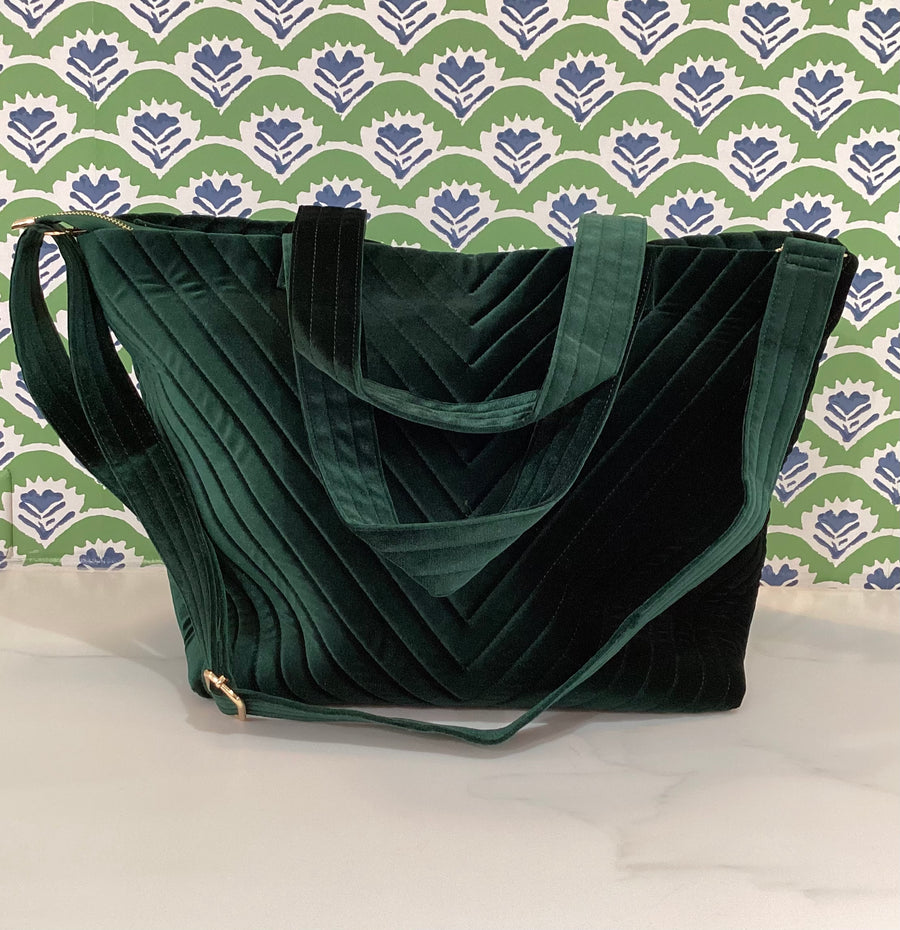 Aerin Velvet Quilted Tote - Emerald