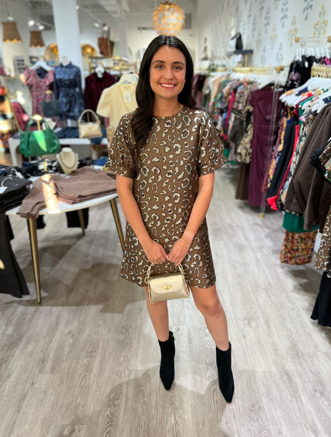 THML Short Sleeve Leopard Print Dress - Capri by Sunset & Co.