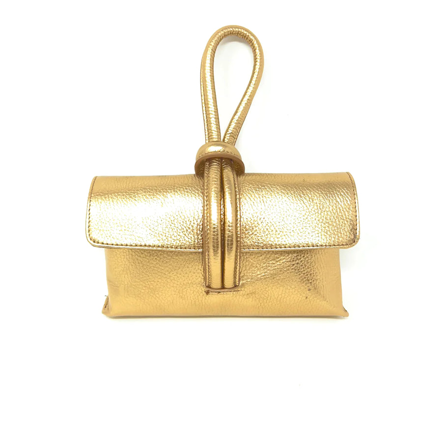 Leather Wristlet Bag - Gold