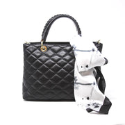 Leather Quilted Mid Bag - Black