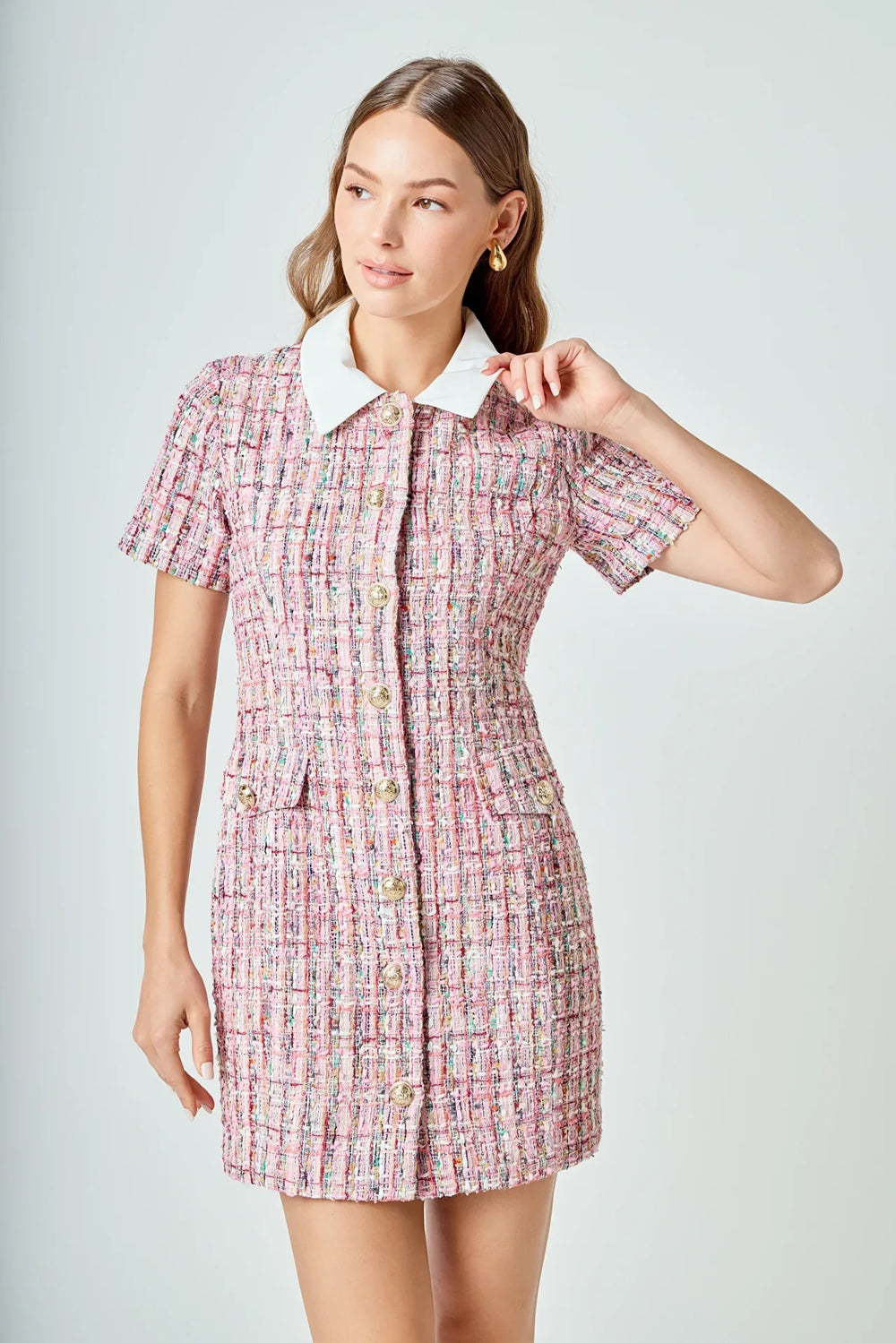 Endless Rose Tweed Short Sleeve Dress - Capri by Sunset & Co.