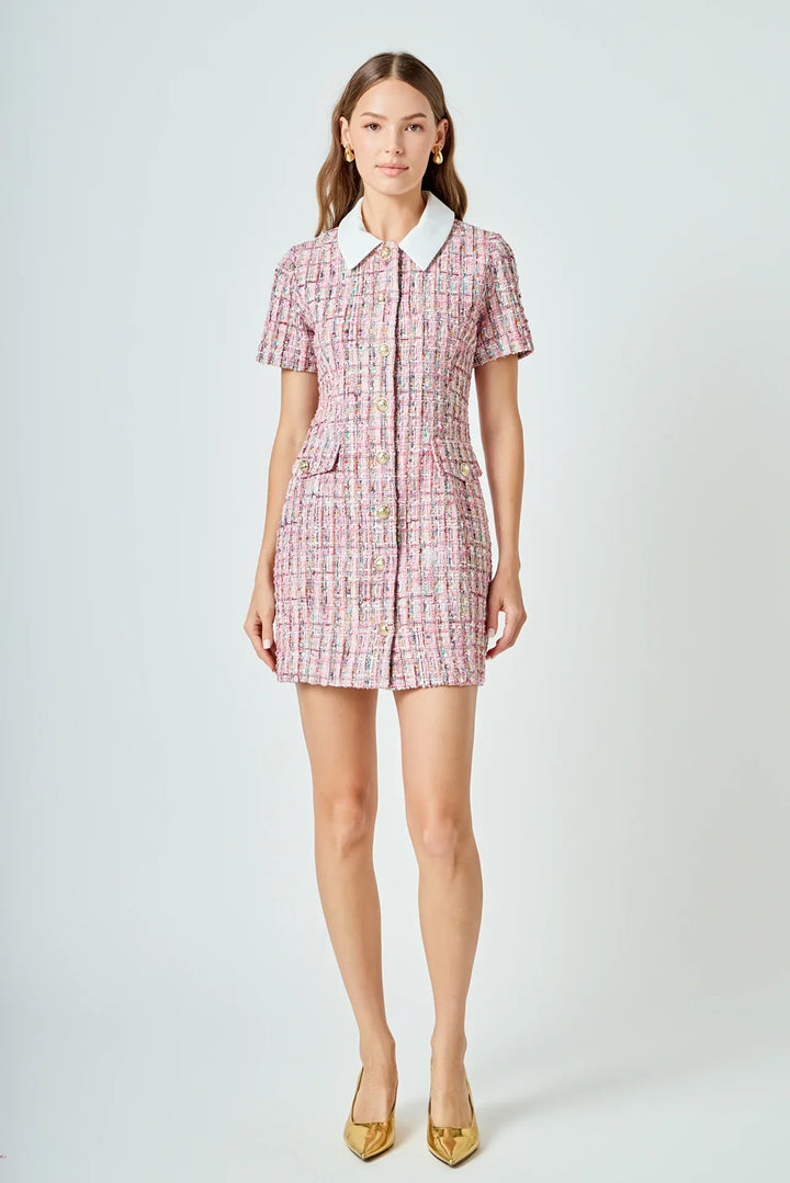Endless Rose Tweed Short Sleeve Dress - Capri by Sunset & Co.