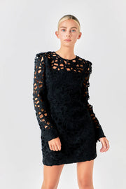 Eyelet Structured Mini Dress - Black
