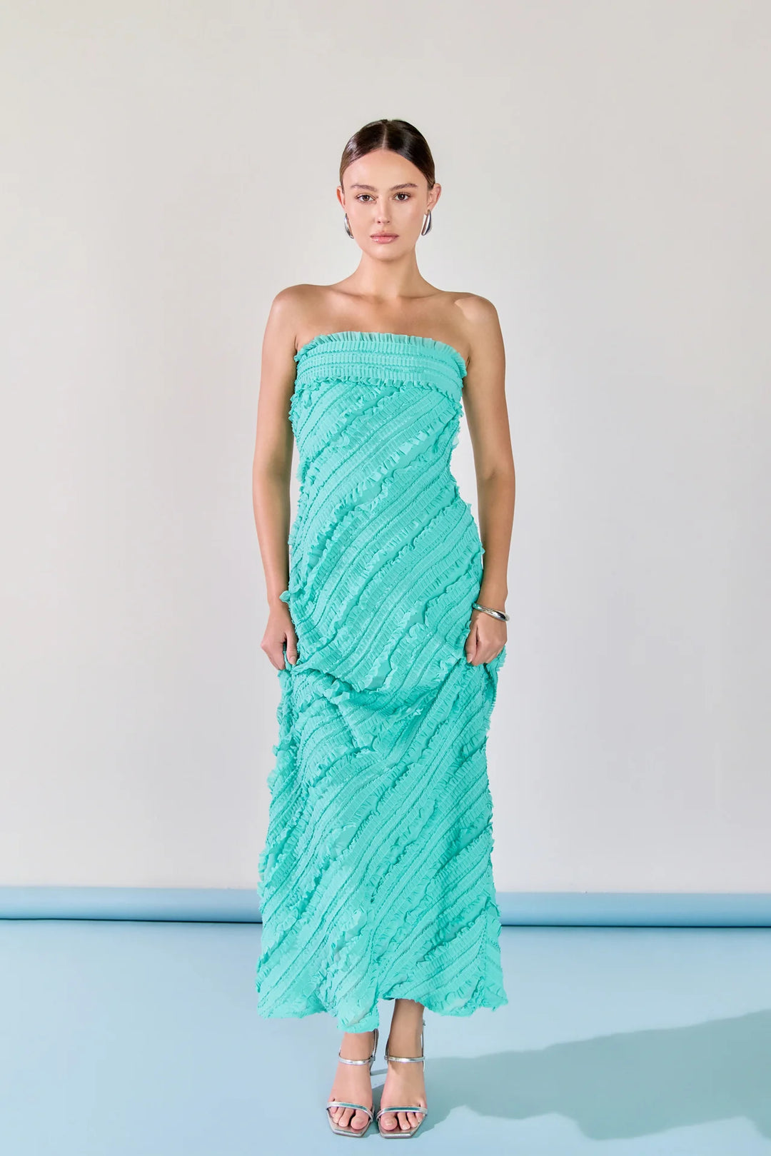 Endless Rose Juliette Strapless Ruffled Maxi Dress - Capri by Sunset & Co.