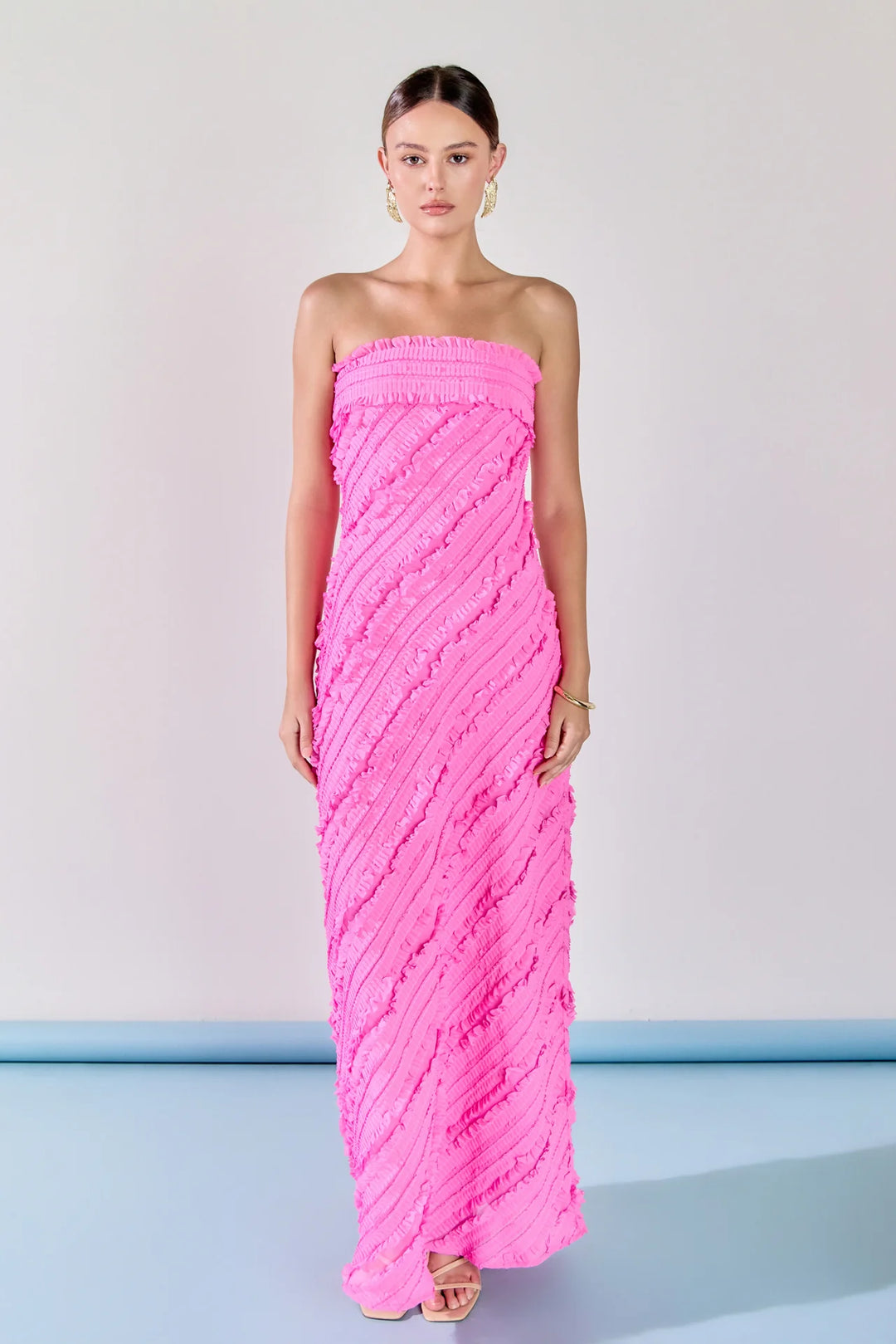 Endless Rose Juliette Strapless Ruffled Maxi Dress - Capri by Sunset & Co.