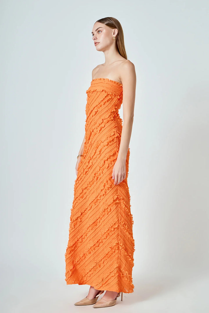 Endless Rose Strapless Ruffled Maxi Dress