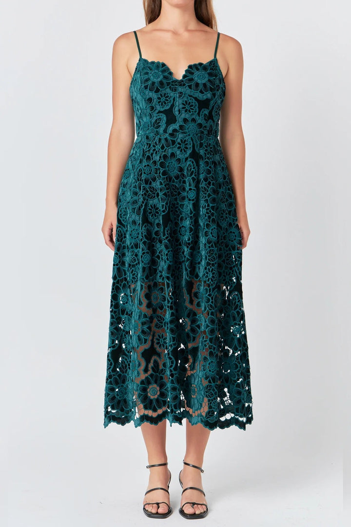 Endless Rose Velvet Lace Midi Dress - Capri by Sunset & Co.