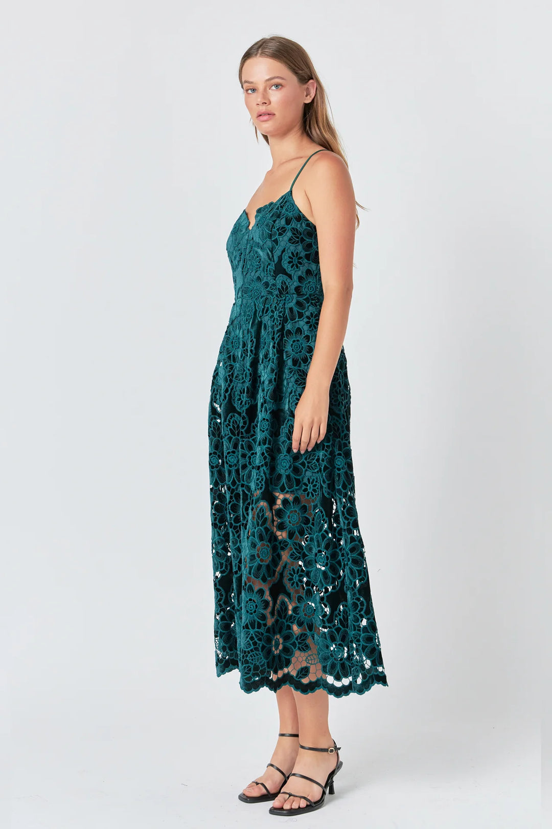 Endless Rose Velvet Lace Midi Dress - Capri by Sunset & Co.