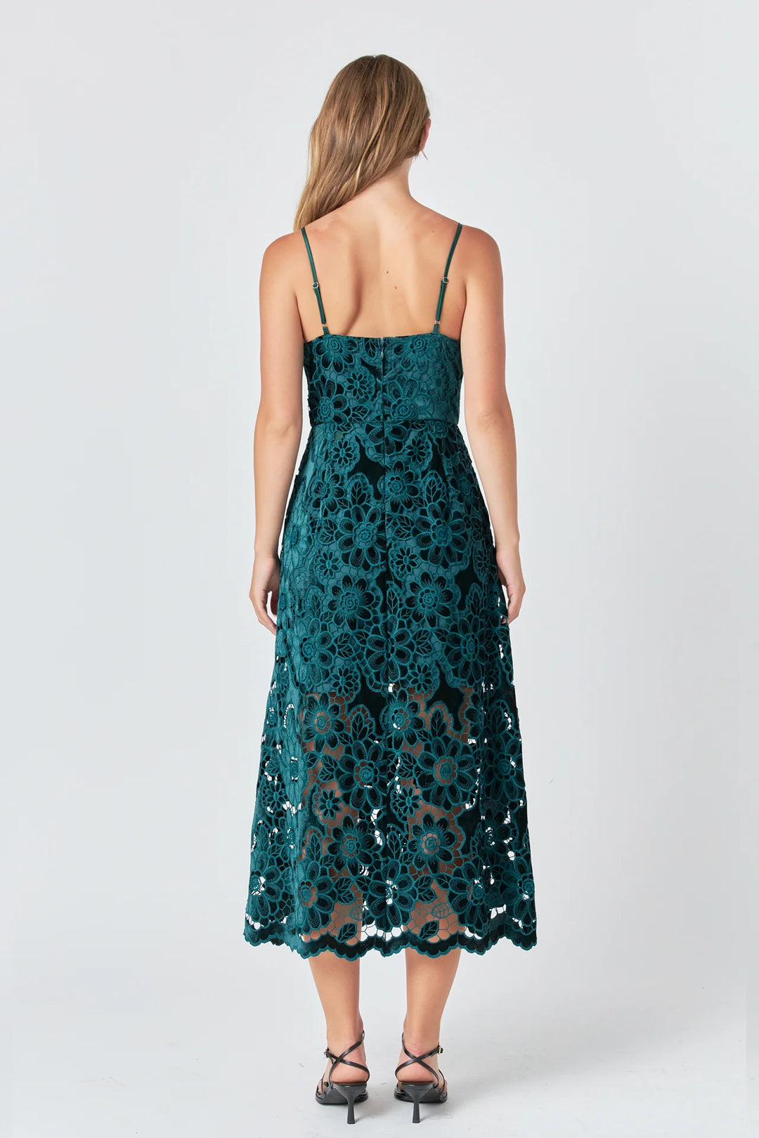 Endless Rose Velvet Lace Midi Dress - Capri by Sunset & Co.