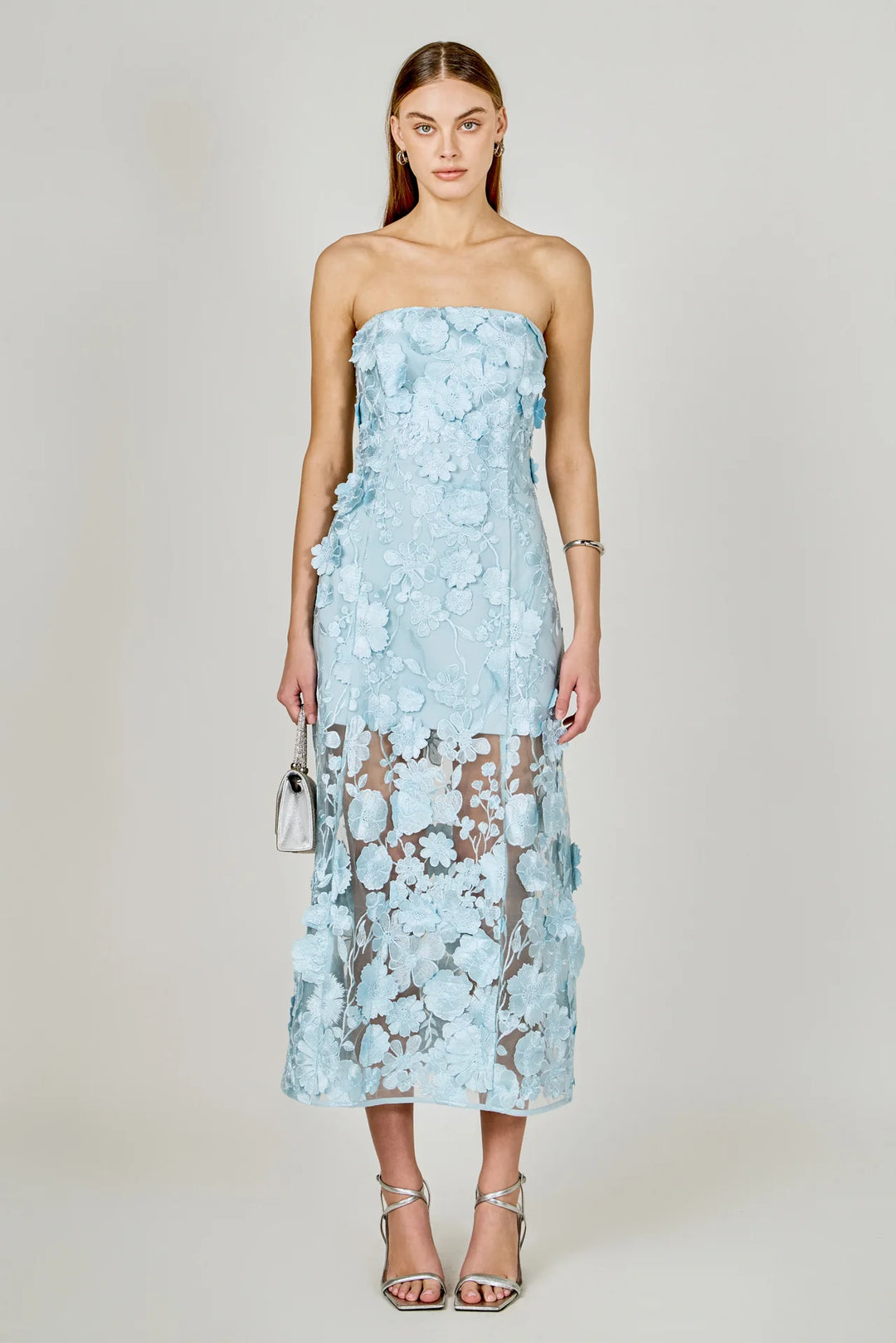Endless Rose - Strapless Floral Embroidered Maxi Dress PEONY Pink / S Endless Rose - Strapless Floral Embroidered Maxi Dress PEONY Pink / S