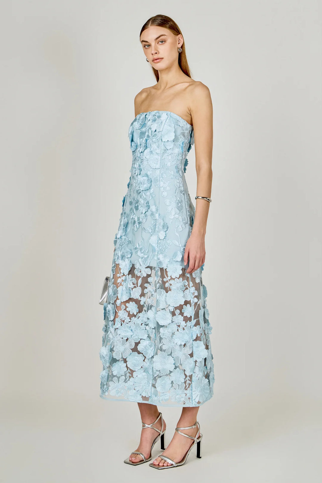 Endless Rose - Strapless Floral Embroidered Maxi Dress PEONY Pink / S Endless Rose - Strapless Floral Embroidered Maxi Dress PEONY Pink / S
