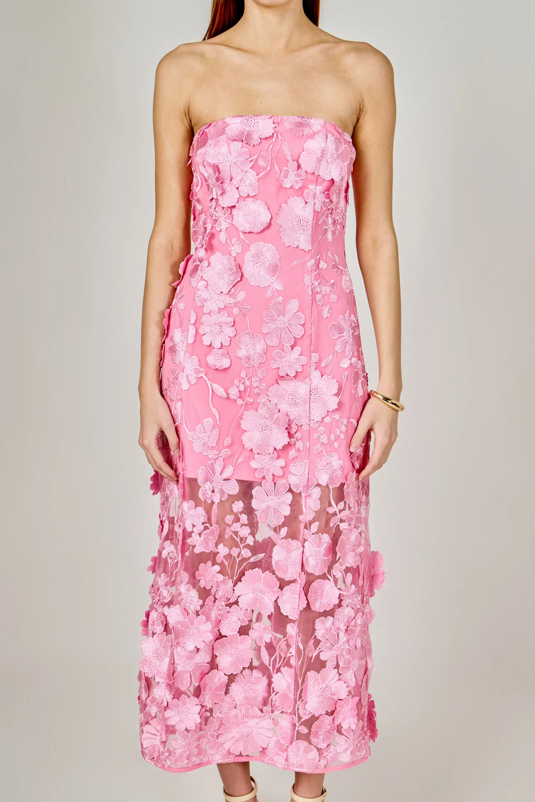 Endless Rose - Strapless Floral Embroidered Maxi Dress PEONY Pink / S Endless Rose - Strapless Floral Embroidered Maxi Dress PEONY Pink / S