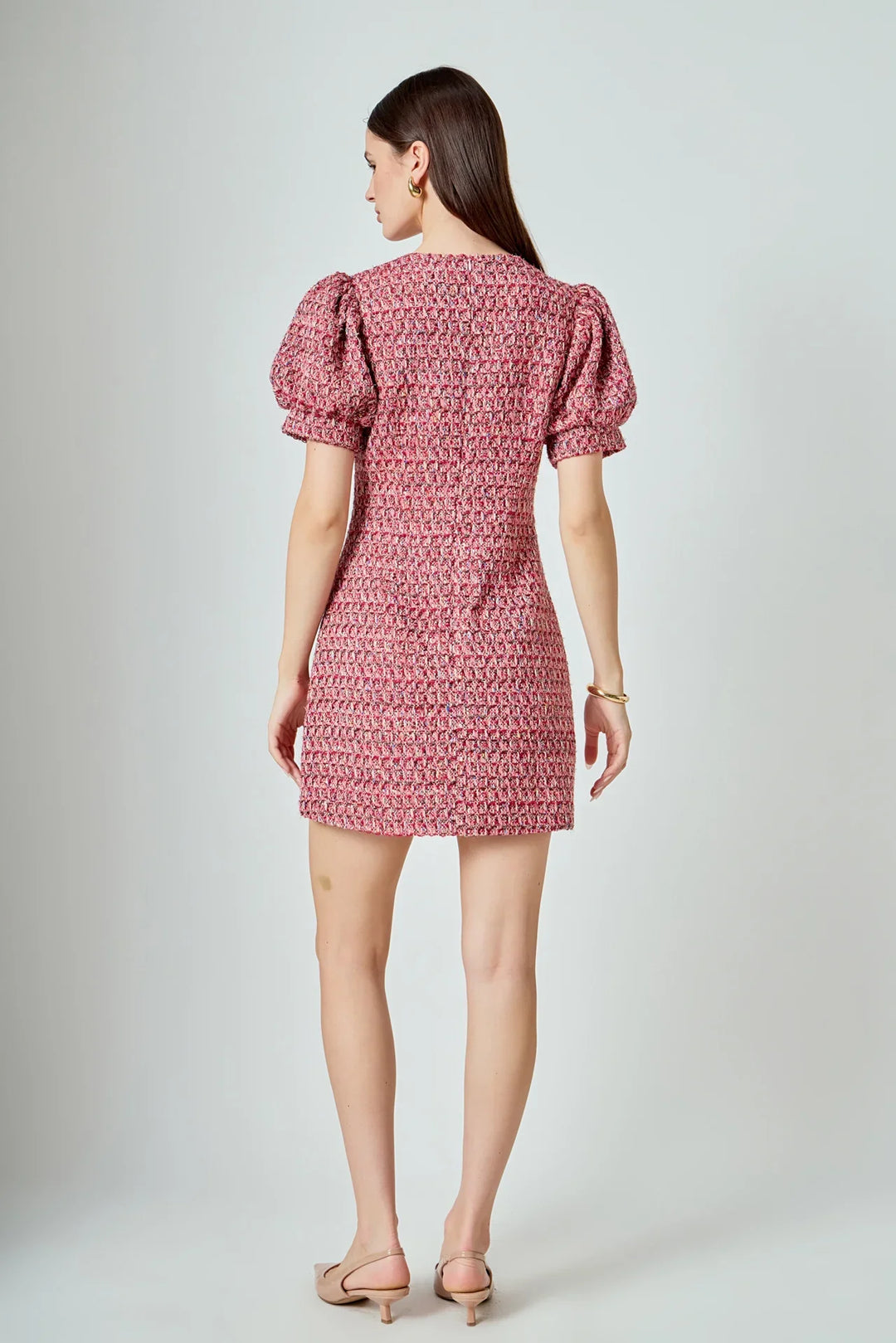 Endless Rose Tweed Puffed Sleeve Mini Dress