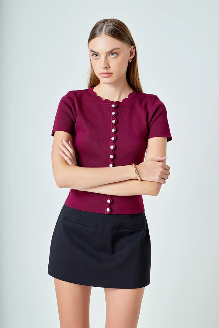 Endless Rose Scalloped Accent Button Knit Top