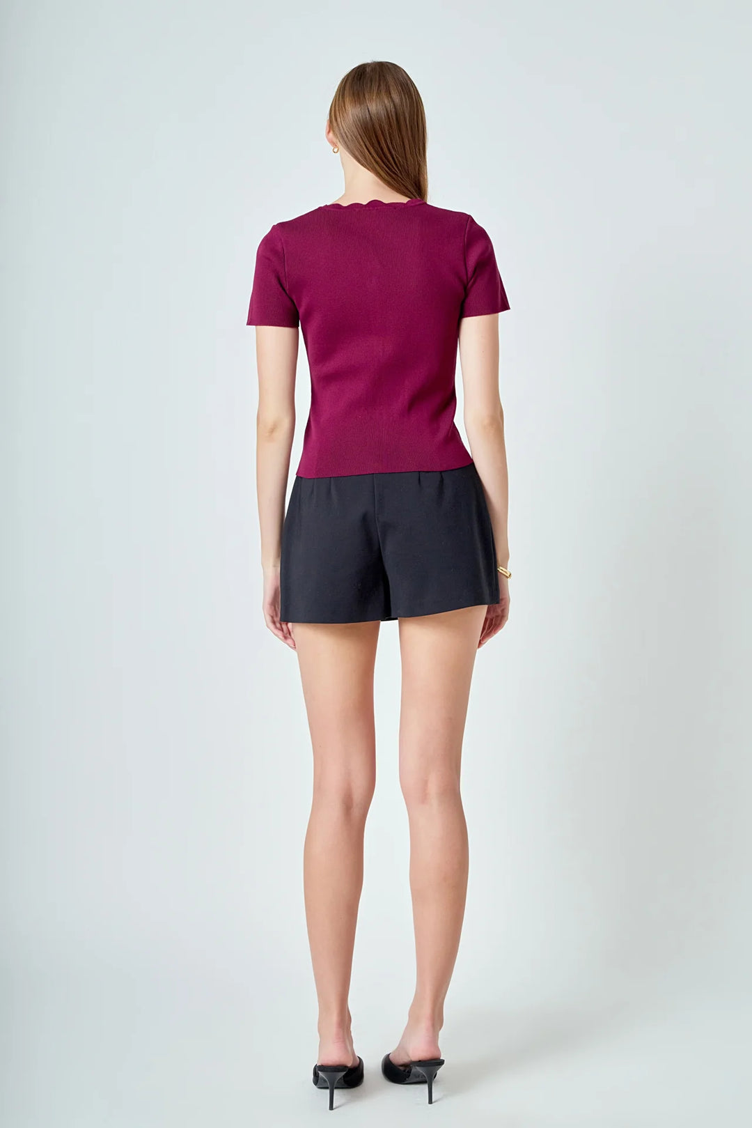 Endless Rose Scalloped Accent Button Knit Top
