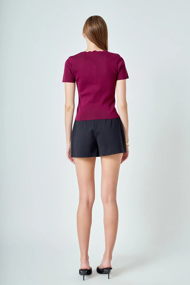 Endless Rose Scalloped Accent Button Knit Top