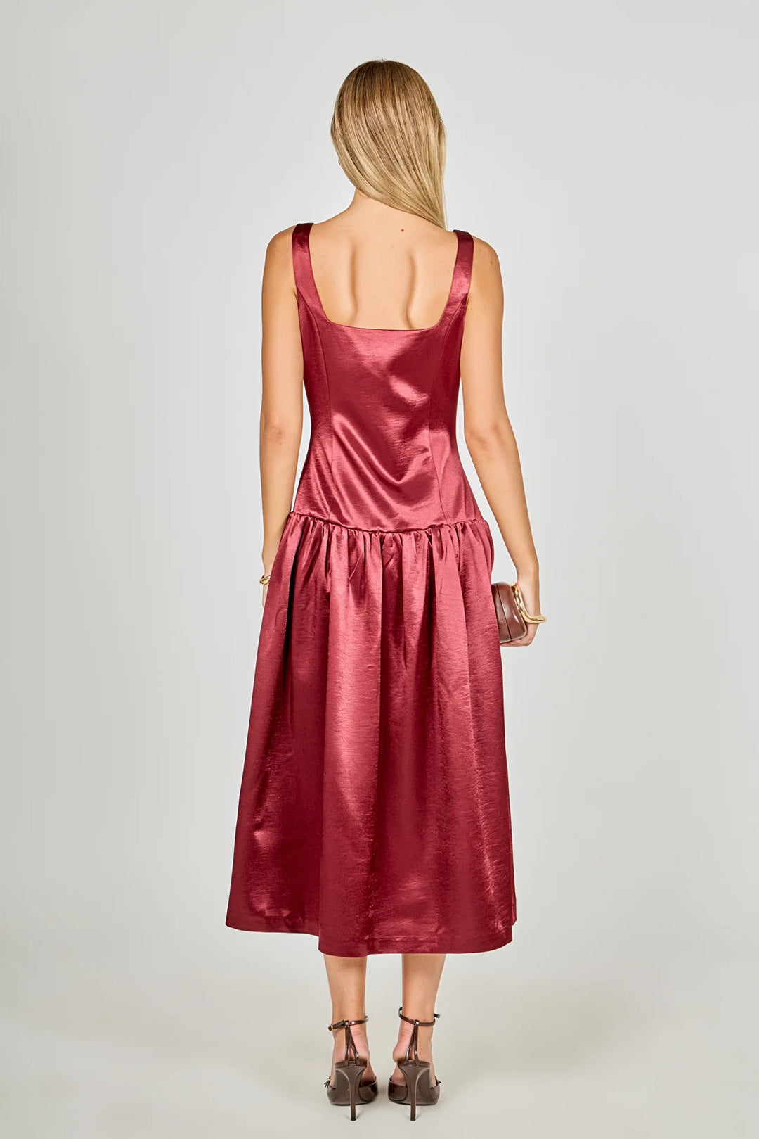 Endless Rose Satin Velvet Drop Waist Midi Dress