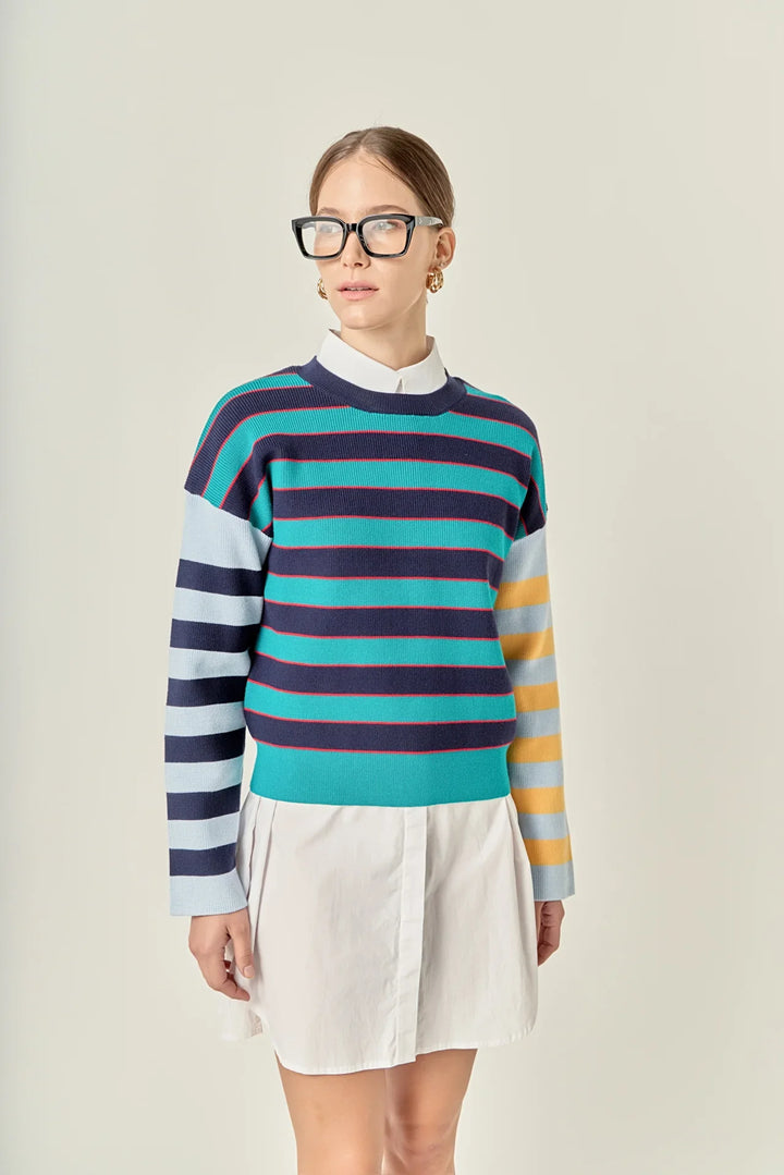 English Factory Striped Knit Top - Capri by Sunset & Co.