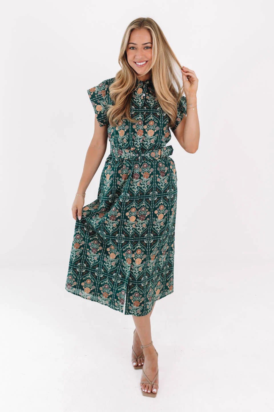 J. Marie Hazel Belted Midi Dress - Capri by Sunset & Co.