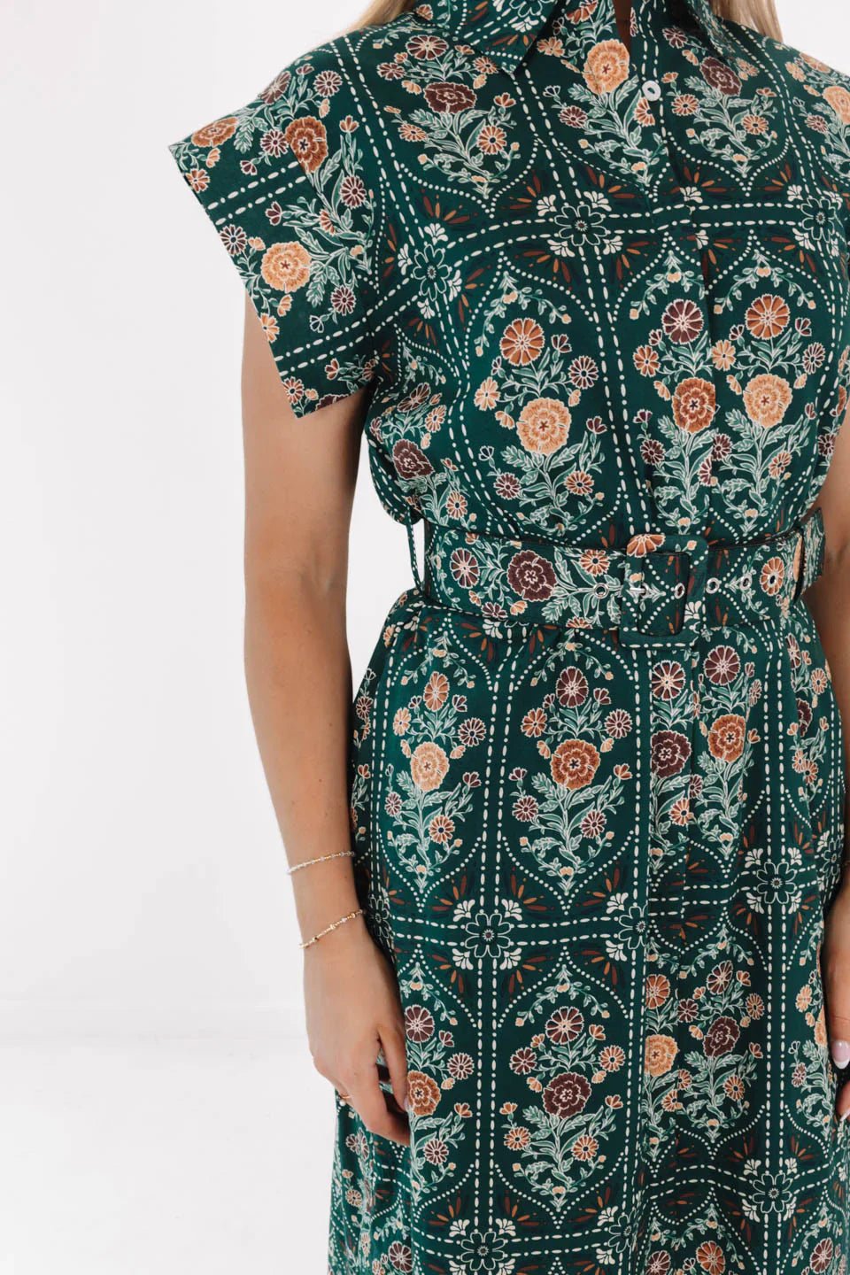 J. Marie Hazel Belted Midi Dress - Capri by Sunset & Co.